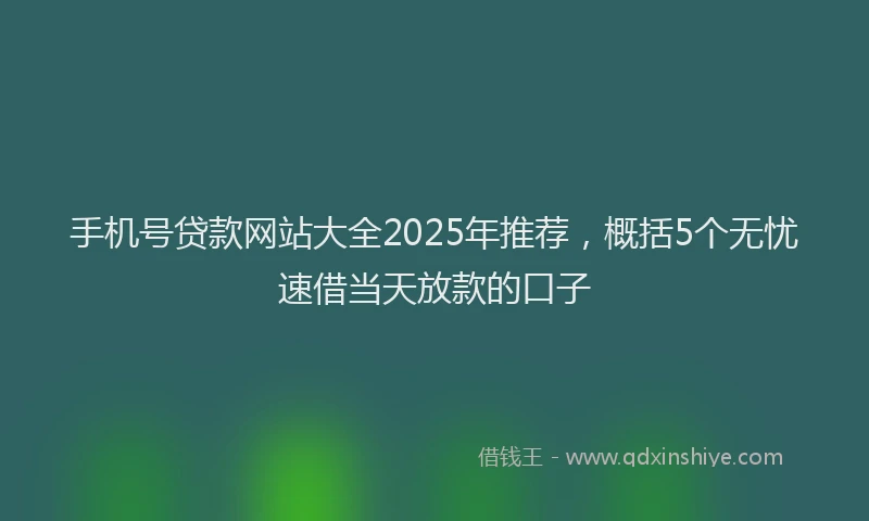手机号贷款网站大全2025年推荐，概括5个无忧速借当天放款的口子