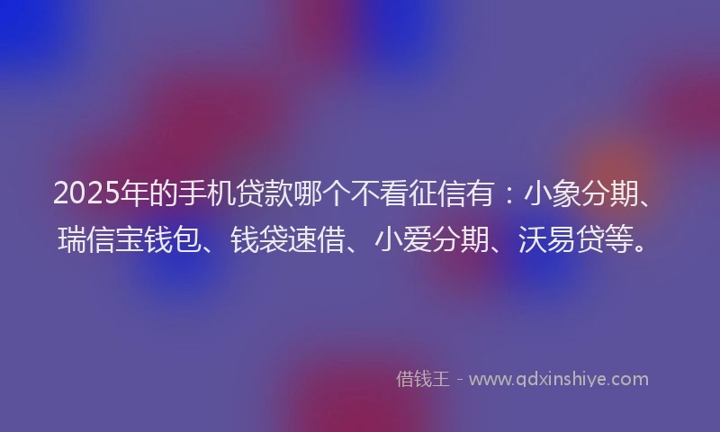 2025年的手机贷款哪个不看征信有：小象分期、瑞信宝钱包、钱袋速借、小爱分期、沃易贷等。