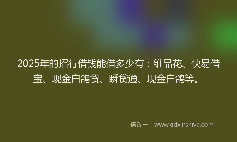 2025年的招行借钱能借多少有：维品花、快易借宝、现金白鸽贷、瞬贷通、现金白鸽等。