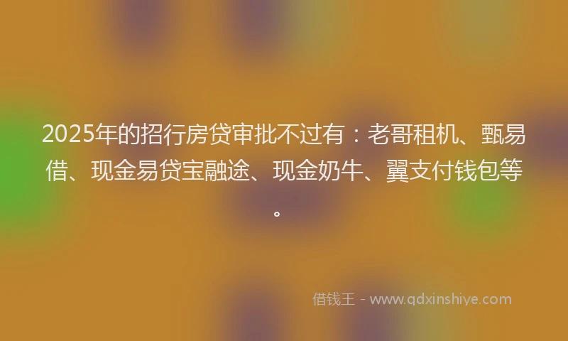 2025年的招行房贷审批不过有：老哥租机、甄易借、现金易贷宝融途、现金奶牛、翼支付钱包等。