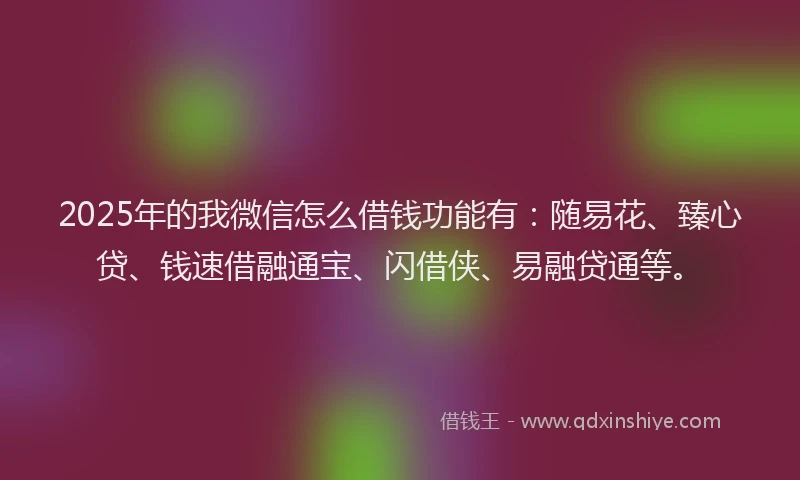 2025年的我微信怎么借钱功能有：随易花、臻心贷、钱速借融通宝、闪借侠、易融贷通等。