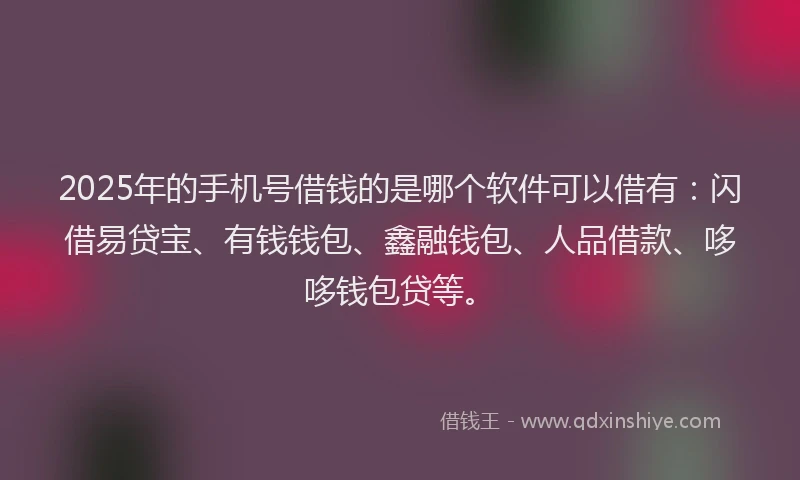 2025年的手机号借钱的是哪个软件可以借有：闪借易贷宝、有钱钱包、鑫融钱包、人品借款、哆哆钱包贷等。