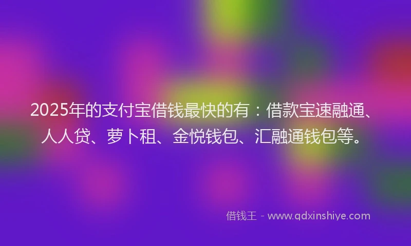 2025年的支付宝借钱最快的有：借款宝速融通、人人贷、萝卜租、金悦钱包、汇融通钱包等。