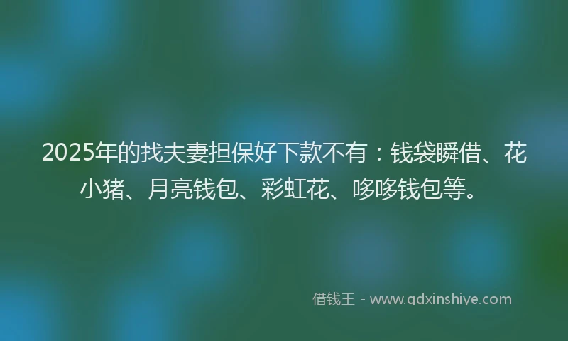 2025年的找夫妻担保好下款不有：钱袋瞬借、花小猪、月亮钱包、彩虹花、哆哆钱包等。