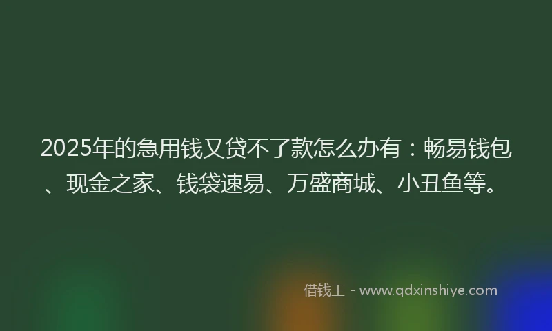 2025年的急用钱又贷不了款怎么办有：畅易钱包、现金之家、钱袋速易、万盛商城、小丑鱼等。