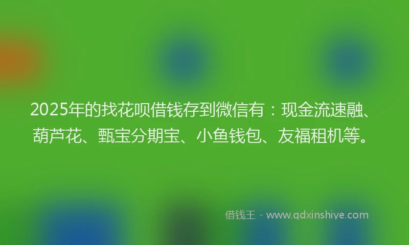 2025年的找花呗借钱存到微信有：现金流速融、葫芦花、甄宝分期宝、小鱼钱包、友福租机等。