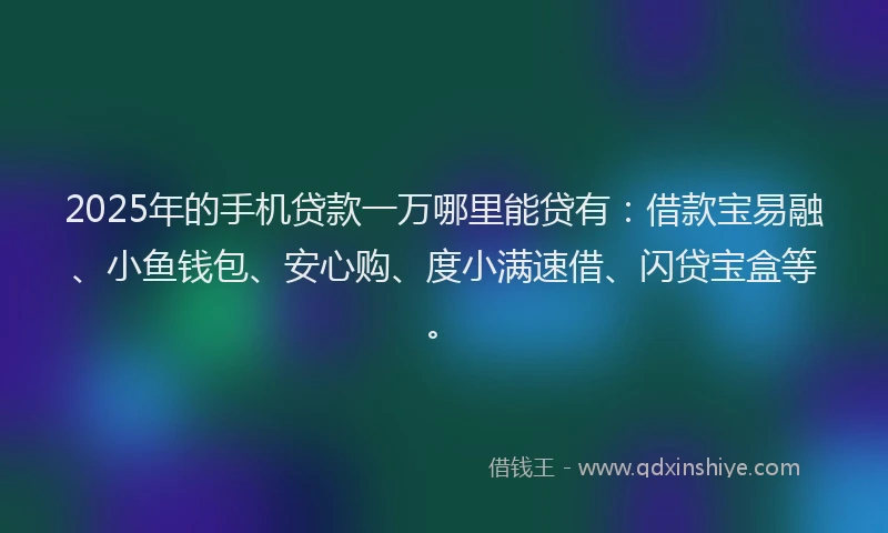 2025年的手机贷款一万哪里能贷有：借款宝易融、小鱼钱包、安心购、度小满速借、闪贷宝盒等。