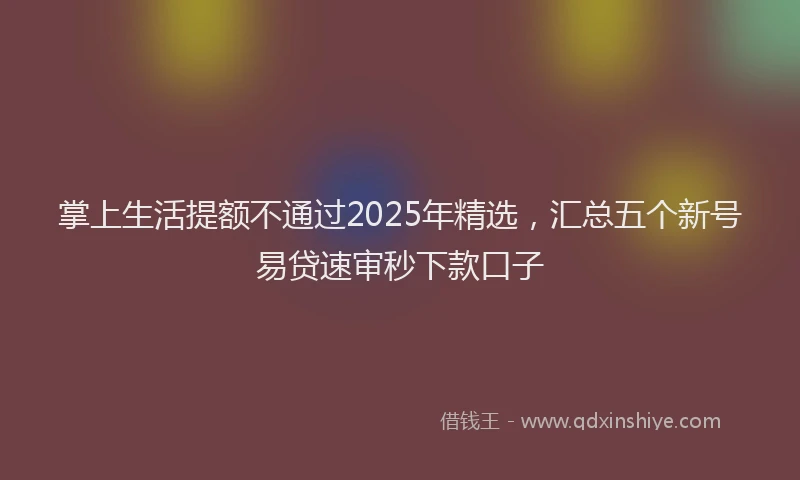 掌上生活提额不通过2025年精选，汇总五个新号易贷速审秒下款口子