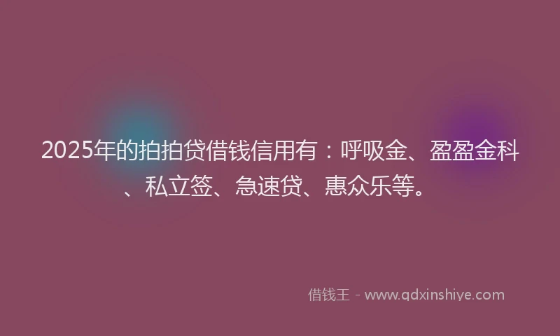 2025年的拍拍贷借钱信用有：呼吸金、盈盈金科、私立签、急速贷、惠众乐等。