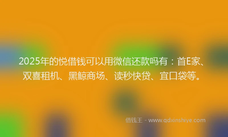 2025年的悦借钱可以用微信还款吗有：首E家、双喜租机、黑鲸商场、读秒快贷、宜口袋等。