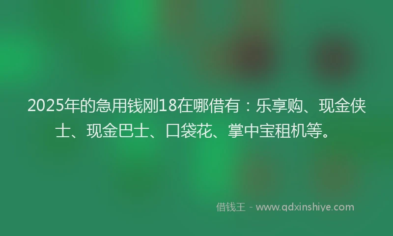 2025年的急用钱刚18在哪借有：乐享购、现金侠士、现金巴士、口袋花、掌中宝租机等。