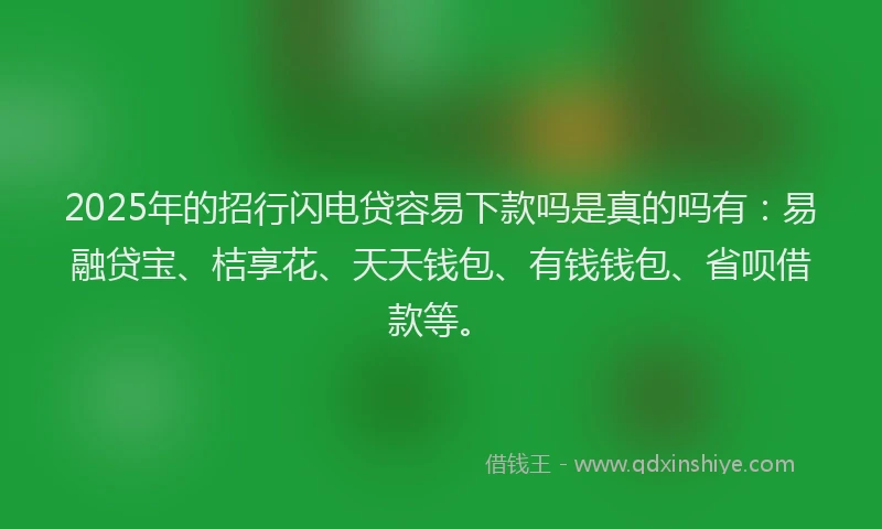 2025年的招行闪电贷容易下款吗是真的吗有：易融贷宝、桔享花、天天钱包、有钱钱包、省呗借款等。