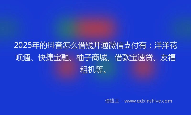 2025年的抖音怎么借钱开通微信支付有：洋洋花呗通、快捷宝融、柚子商城、借款宝速贷、友福租机等。
