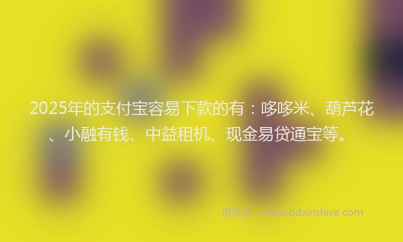 2025年的支付宝容易下款的有：哆哆米、葫芦花、小融有钱、中益租机、现金易贷通宝等。