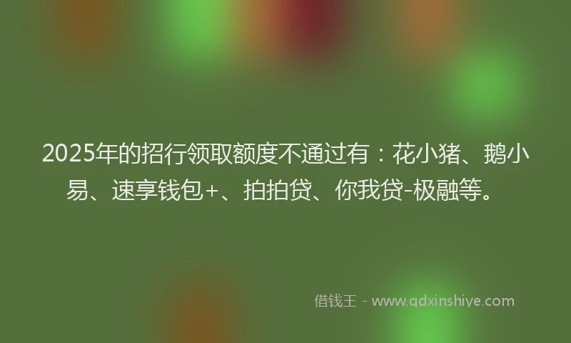 2025年的招行领取额度不通过有：花小猪、鹅小易、速享钱包+、拍拍贷、你我贷-极融等。