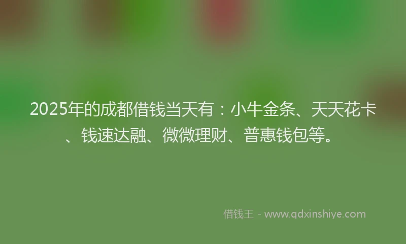 2025年的成都借钱当天有：小牛金条、天天花卡、钱速达融、微微理财、普惠钱包等。