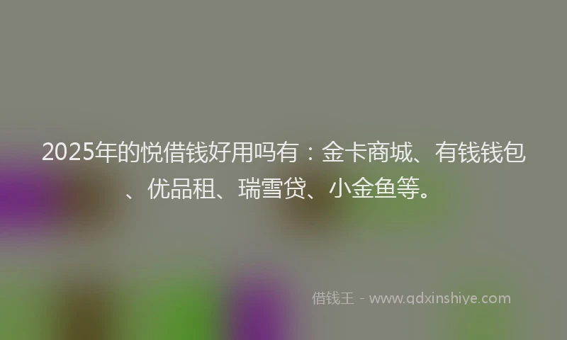 2025年的悦借钱好用吗有：金卡商城、有钱钱包、优品租、瑞雪贷、小金鱼等。