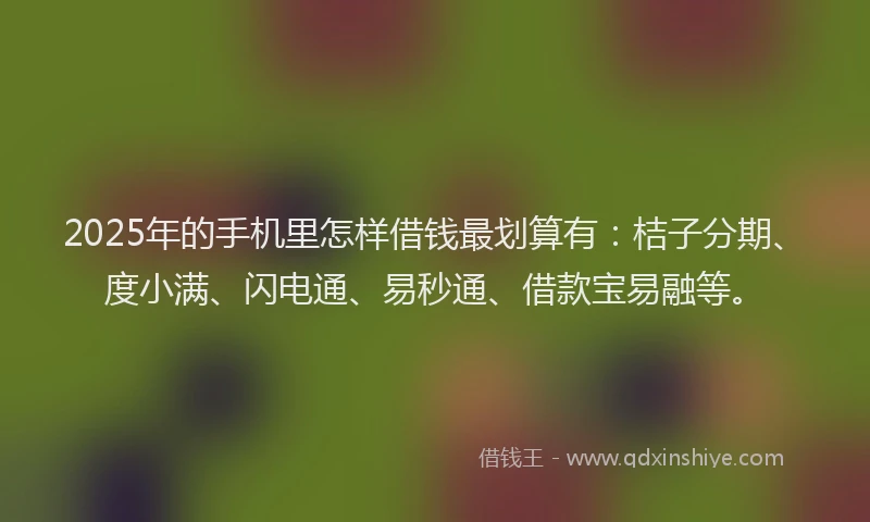 2025年的手机里怎样借钱最划算有：桔子分期、度小满、闪电通、易秒通、借款宝易融等。