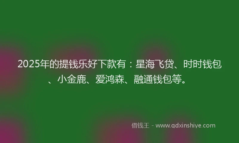 2025年的提钱乐好下款有：星海飞贷、时时钱包、小金鹿、爱鸿森、融通钱包等。