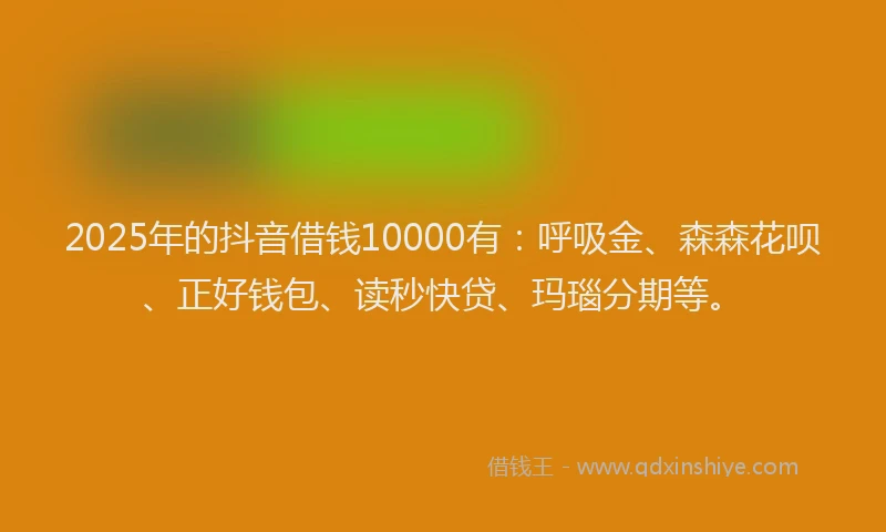 2025年的抖音借钱10000有：呼吸金、森森花呗、正好钱包、读秒快贷、玛瑙分期等。