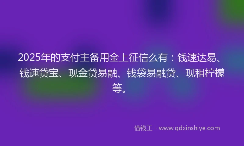 2025年的支付主备用金上征信么有：钱速达易、钱速贷宝、现金贷易融、钱袋易融贷、现租柠檬等。