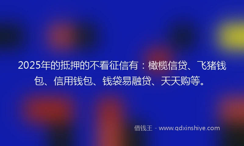 2025年的抵押的不看征信有：橄榄信贷、飞猪钱包、信用钱包、钱袋易融贷、天天购等。