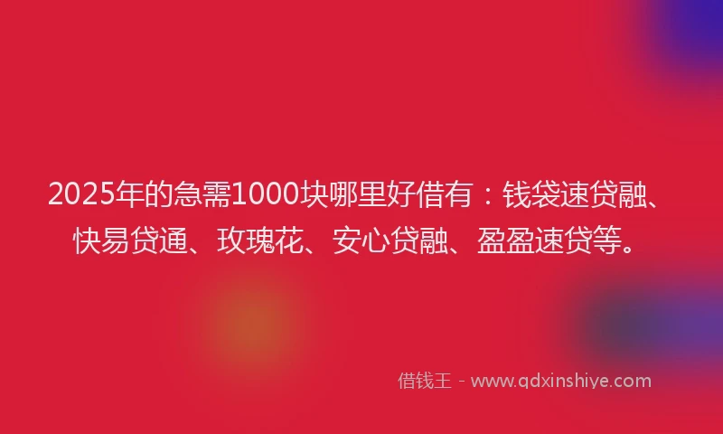 2025年的急需1000块哪里好借有：钱袋速贷融、快易贷通、玫瑰花、安心贷融、盈盈速贷等。