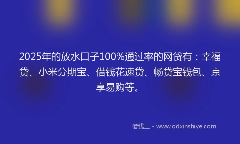 2025年的放水口子100%通过率的网贷有：幸福贷、小米分期宝、借钱花速贷、畅贷宝钱包、京享易购等。
