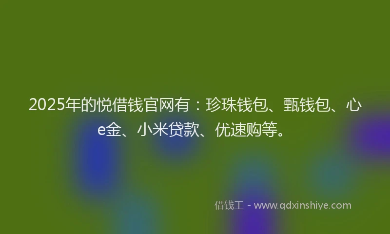 2025年的悦借钱官网有：珍珠钱包、甄钱包、心e金、小米贷款、优速购等。