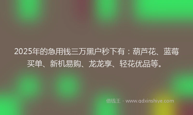 2025年的急用钱三万黑户秒下有：葫芦花、蓝莓买单、新机易购、龙龙享、轻花优品等。