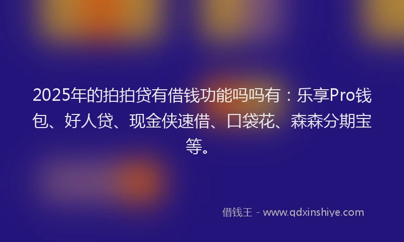 2025年的拍拍贷有借钱功能吗吗有：乐享Pro钱包、好人贷、现金侠速借、口袋花、森森分期宝等。