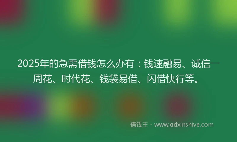 2025年的急需借钱怎么办有：钱速融易、诚信一周花、时代花、钱袋易借、闪借快行等。