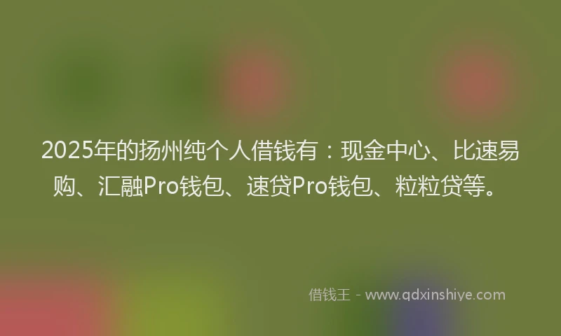 2025年的扬州纯个人借钱有：现金中心、比速易购、汇融Pro钱包、速贷Pro钱包、粒粒贷等。