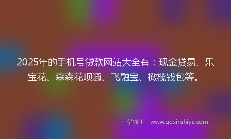 2025年的手机号贷款网站大全有：现金贷易、乐宝花、森森花呗通、飞融宝、橄榄钱包等。