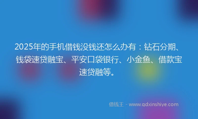 2025年的手机借钱没钱还怎么办有：钻石分期、钱袋速贷融宝、平安口袋银行、小金鱼、借款宝速贷融等。