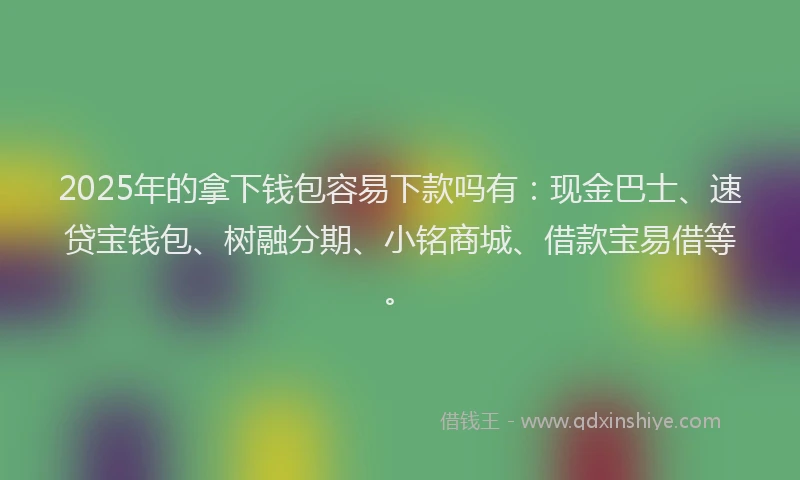 2025年的拿下钱包容易下款吗有：现金巴士、速贷宝钱包、树融分期、小铭商城、借款宝易借等。