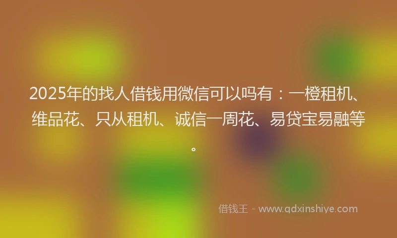 2025年的找人借钱用微信可以吗有：一橙租机、维品花、只从租机、诚信一周花、易贷宝易融等。
