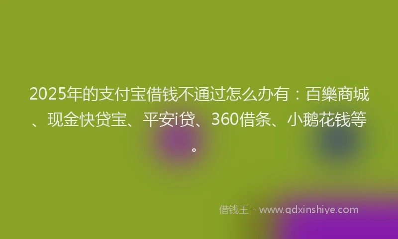 2025年的支付宝借钱不通过怎么办有：百樂商城、现金快贷宝、平安i贷、360借条、小鹅花钱等。