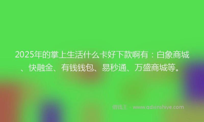 2025年的掌上生活什么卡好下款啊有：白象商城、快融金、有钱钱包、易秒通、万盛商城等。