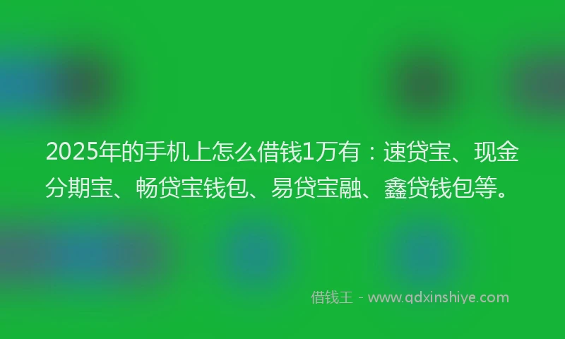 2025年的手机上怎么借钱1万有：速贷宝、现金分期宝、畅贷宝钱包、易贷宝融、鑫贷钱包等。