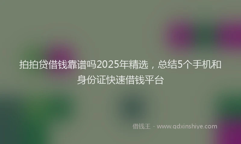 拍拍贷借钱靠谱吗2025年精选，总结5个手机和身份证快速借钱平台
