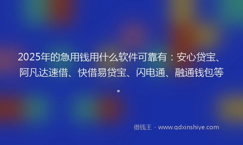 2025年的急用钱用什么软件可靠有：安心贷宝、阿凡达速借、快借易贷宝、闪电通、融通钱包等。