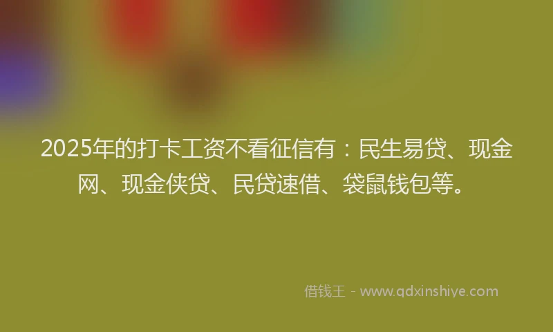 2025年的打卡工资不看征信有：民生易贷、现金网、现金侠贷、民贷速借、袋鼠钱包等。