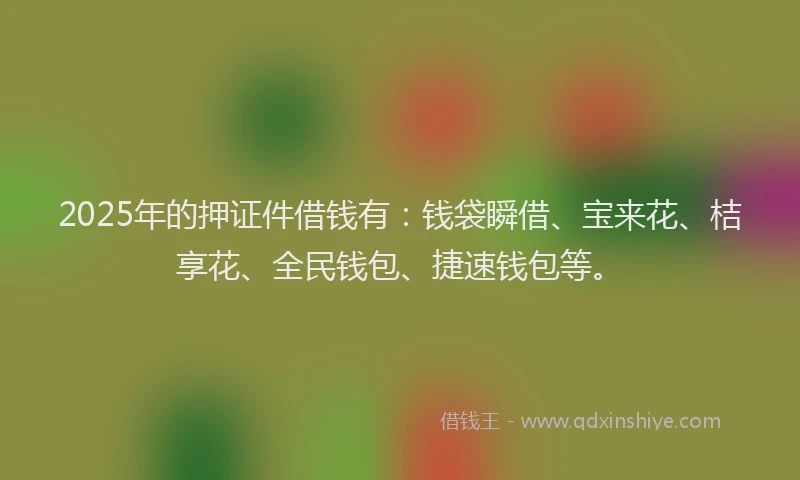 2025年的押证件借钱有：钱袋瞬借、宝来花、桔享花、全民钱包、捷速钱包等。