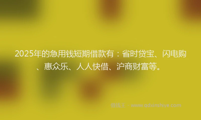 2025年的急用钱短期借款有：省时贷宝、闪电购、惠众乐、人人快借、沪商财富等。
