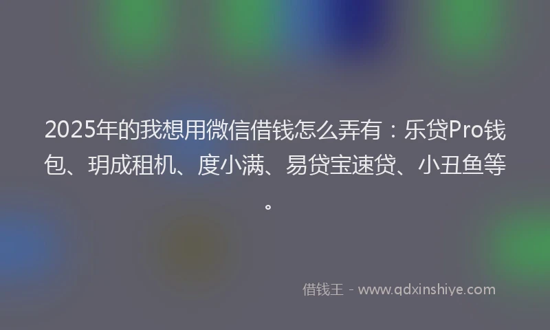 2025年的我想用微信借钱怎么弄有：乐贷Pro钱包、玥成租机、度小满、易贷宝速贷、小丑鱼等。