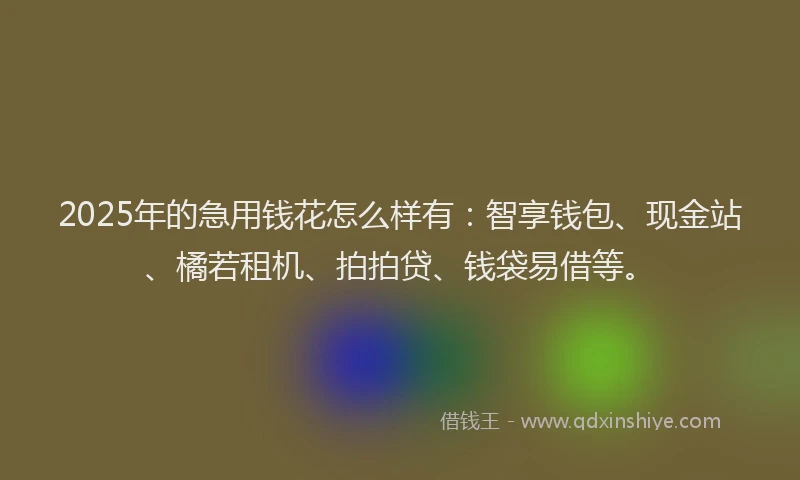 2025年的急用钱花怎么样有：智享钱包、现金站、橘若租机、拍拍贷、钱袋易借等。