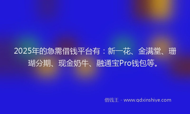 2025年的急需借钱平台有：新一花、金满堂、珊瑚分期、现金奶牛、融通宝Pro钱包等。