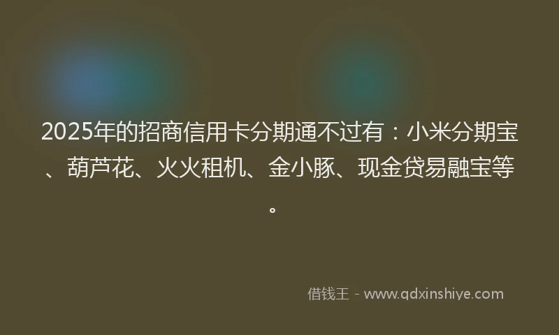 2025年的招商信用卡分期通不过有：小米分期宝、葫芦花、火火租机、金小豚、现金贷易融宝等。