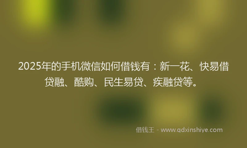 2025年的手机微信如何借钱有：新一花、快易借贷融、酷购、民生易贷、疾融贷等。